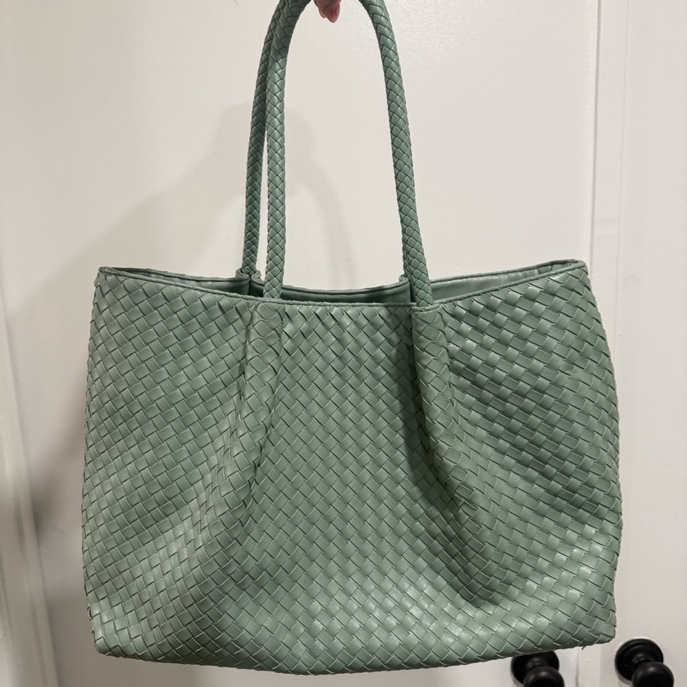 Sage Green Woven Tote Bag